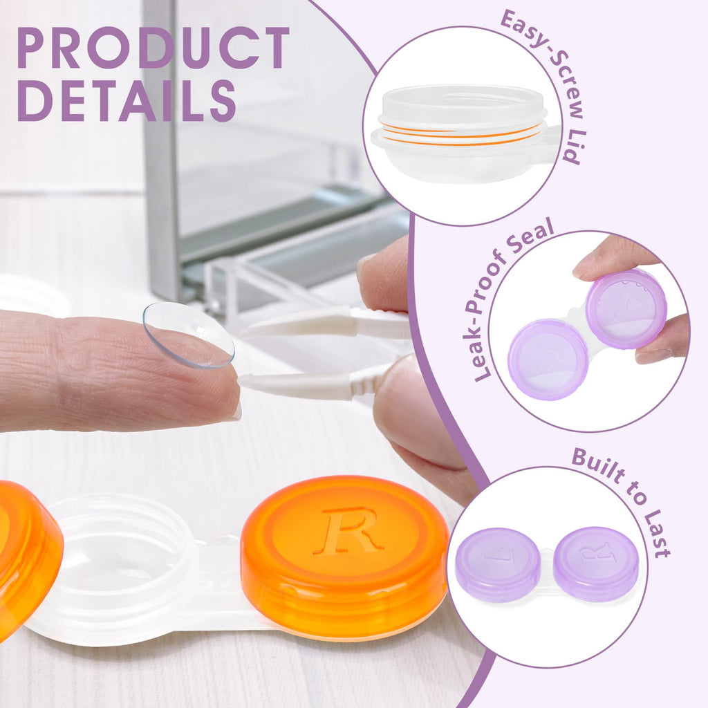 Phyyixs 180 Pack Contact Lens Cases Bulk, Transparent Cute Contact Lens Case for Home & Travel, 6 Color (180)