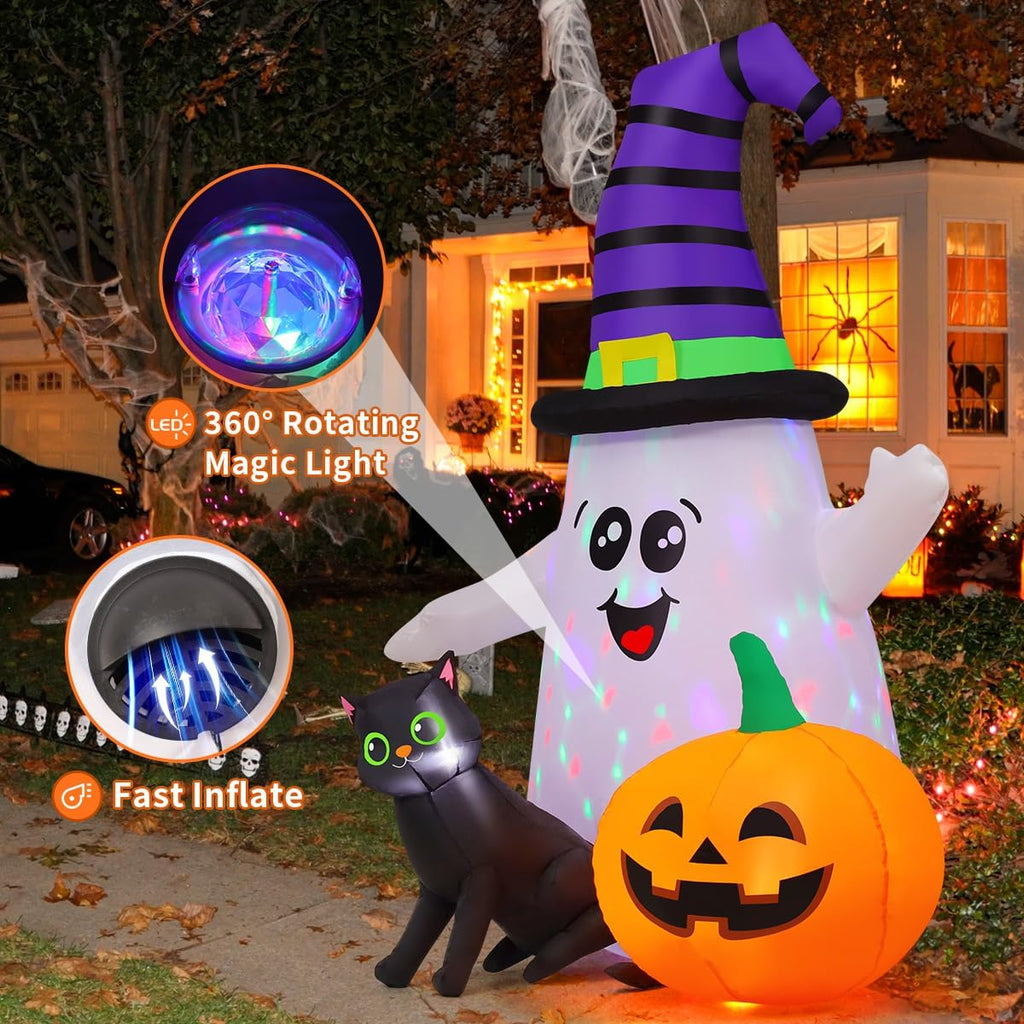 GOOSH 5FT Inflatable Halloween Cute Ghost with The Pumpkin Blow Up Inflatables Halloween Outdoor Yard Decoration