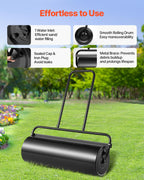 VEVOR Lawn Roller, 61L Sand or Water Filled Yard Roller, with Easy-Turn Plug and U-Shaped Ergonomic Handle for Convenient Push and Pull, Level and Compress Soil for Lawn, Garden, Farm, Park, Black