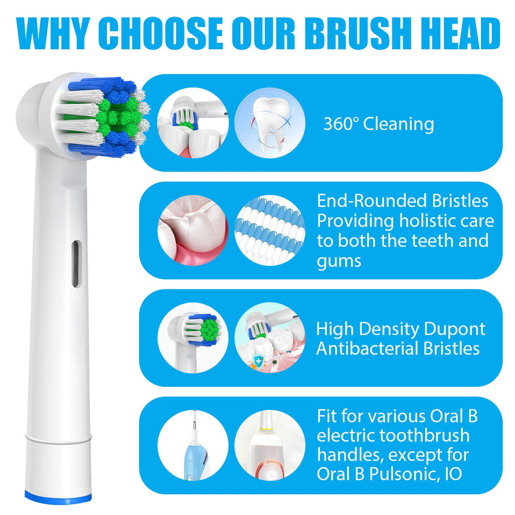 Replacement Toothbrush Heads Compatible with Oral-B Braun, 4 Pcs Professional Electric Toothbrush Heads Brush Heads for Oral B Replacement Heads Refill Pro 500/1000/1500/3000/3757/5000/7000/7500/8000