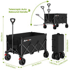 Blomoba Collapsible Wagon Cart with Wheels, 330lbs Heavy Duty Wagon, Black