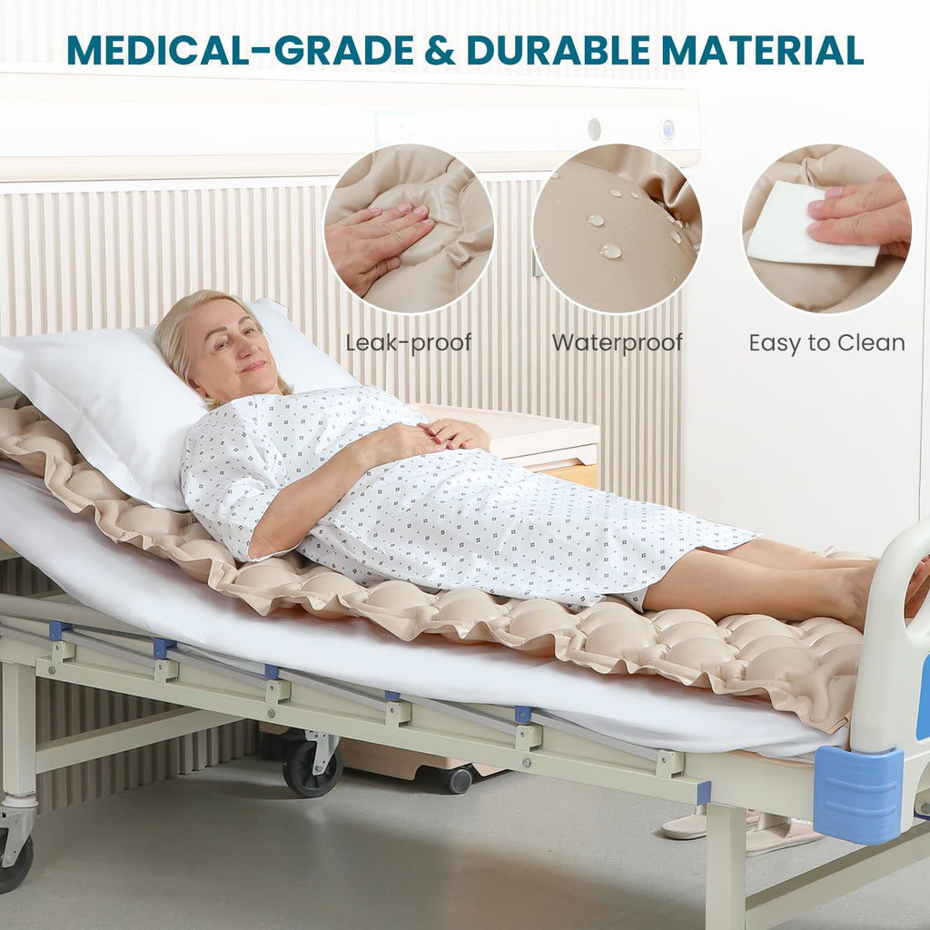 Kekoy Alternating Air Pressure Mattress Pad, Bed Sore Prevention, Hospital Bed Mattress Topper with Whisper Quiet Pump & Waterproof Heat Resistant Ulcer Cushion Pad for Home Use 75" x 35"-Beige