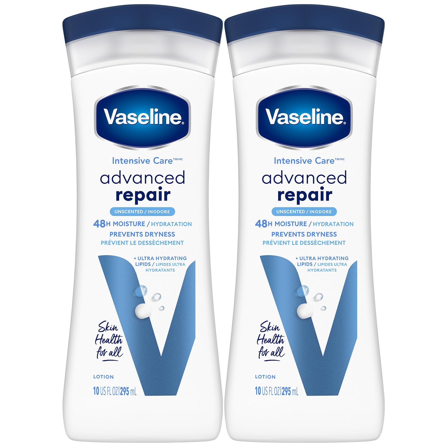 Vaseline Intensive Care Lotion, Unscented, Advanced Repair 2-Pack – Non-Greasy Moisturizer for Extremely Dry Skin, 10 Oz Ea