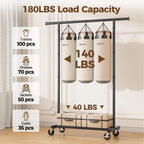 HYSEYY Clothes Rack, Clothing Rack for Hanging Clothes, Rolling Garment Rack Sturdy Coat Rack Portable Wardrobe Rack Metal Closet Rack for Bedroom Laundry Living Room, Black