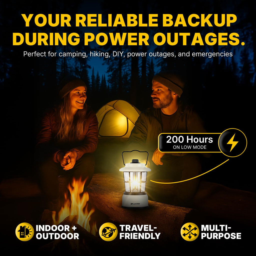 LUXPRO Retro LED Lantern - Battery-Powered Emergency Lantern - Water Resistant - Bright LED Lamp for Indoor & Outdoor Use - Use for Tents, Hiking or Hurricane Prep (Beige, Pack of 1)