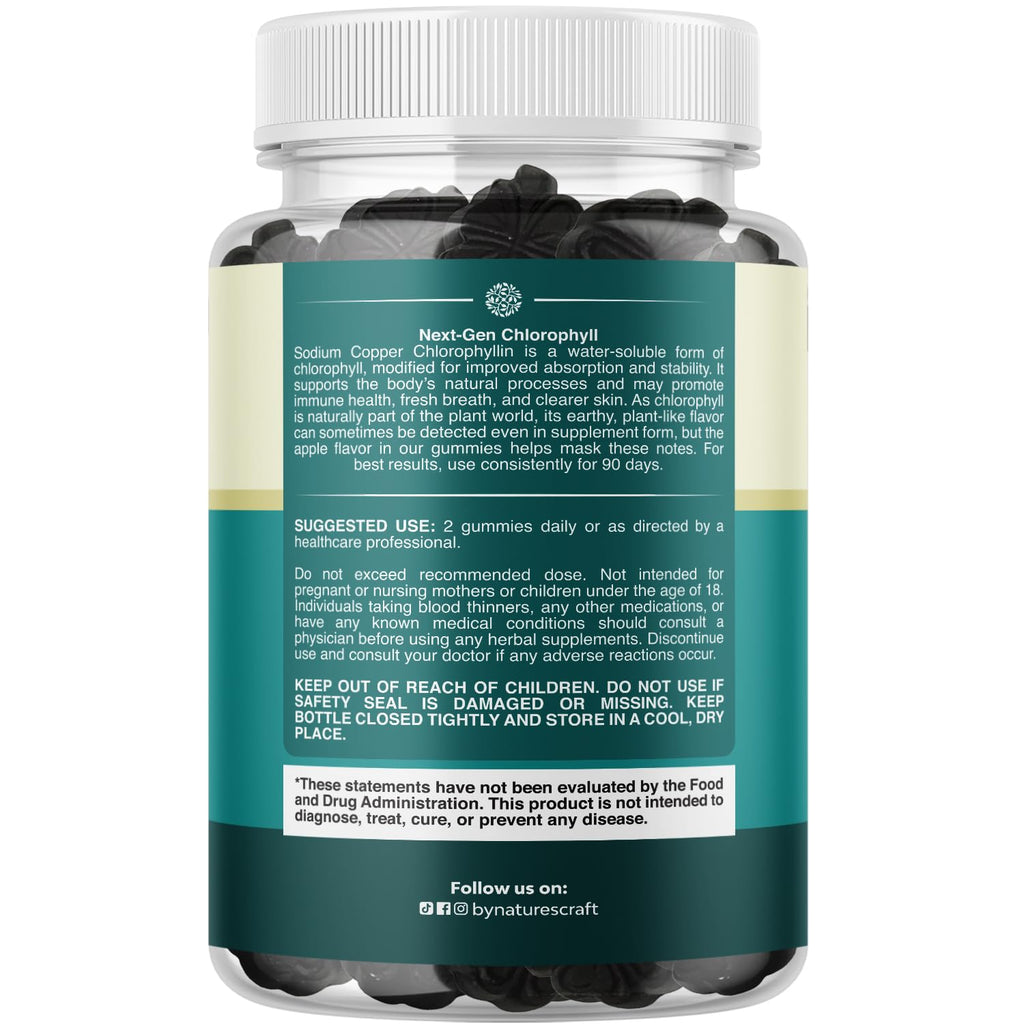 Chlorophyll Gummies for Cleanse & Detox Support - Potent Internal Deodorizer Chloropyll Supplements for Body Odor Healthy Skin Immunity & Digestive Support - Vegan Non-GMO & Gluten Free - 60 Count