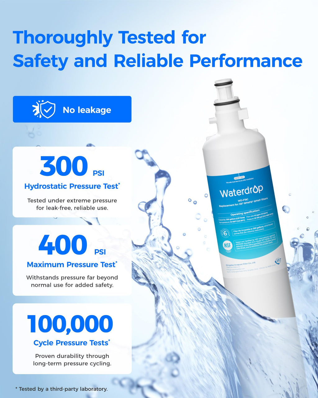 Waterdrop WD-F19C Replacement for GE® RPWFE®, RPWF (Built-in CHIP) Refrigerator Water Filter, Compatible with GFE28GYNFS, GFE28GELDS, PFE28KELDS, PFE28KYNFS, GFD28GELDS, PWE23KELDS, 2 Filters
