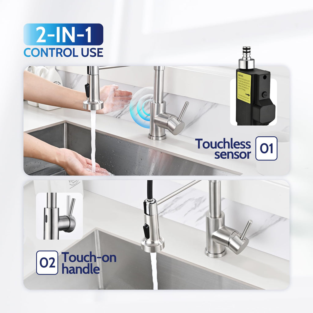 LUFEIDRA Touchless Kitchen Faucet with Pull Down Sprayer-Brushed Nickel Kitchen Faucet with Side Motion Sensor, Smart Hands-Free Spring Kitchen Sink Faucet for Modern Rv Outdoor Laundry Bar Sink