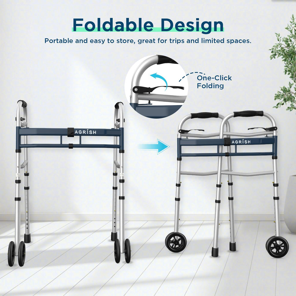 Folding Narrow Walker for Seniors – Width & Height Adjustable Walker, Lightweight Standard Walker for Elderly, Walkers for Seniors, Disabled, Bariatric