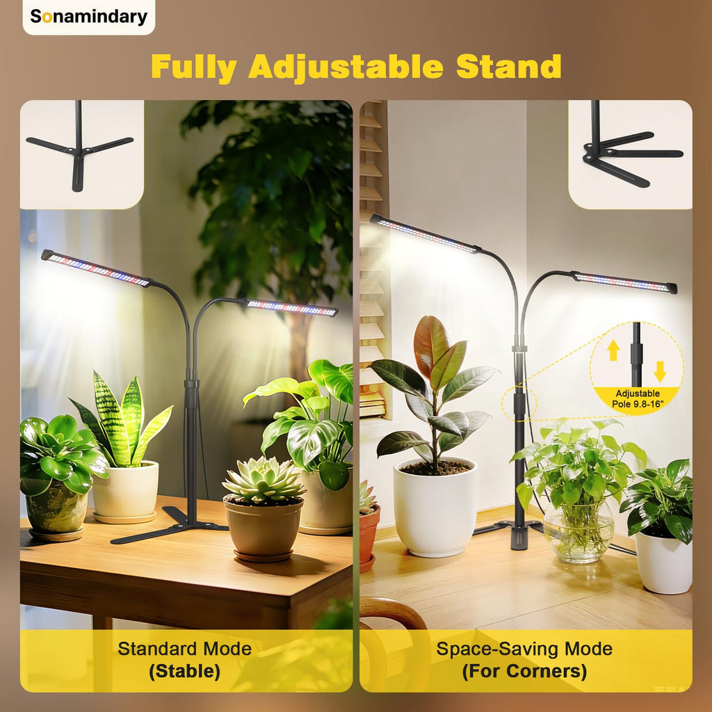 Sonamindary Grow Lights for Indoor Plants, Full Spectrum, Dual Head Tripod