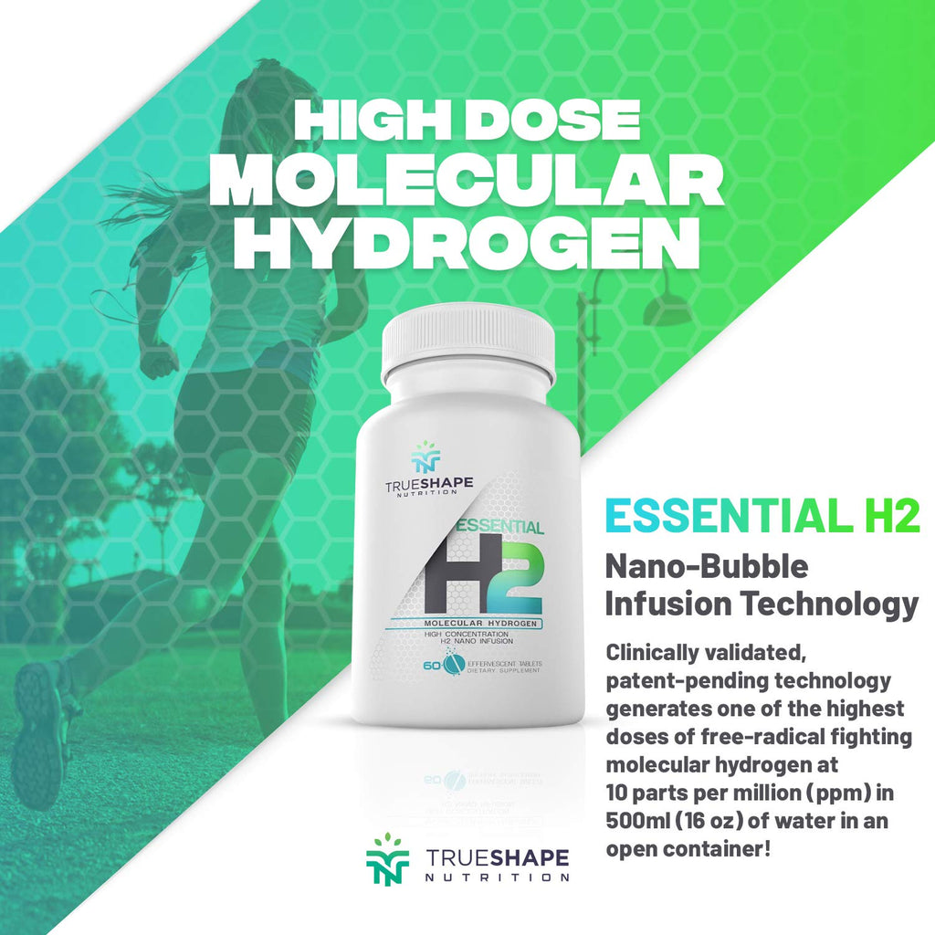 TrueShape Nutrition Essential H2 Fizzy Molecular Hydrogen Tablets for Water Nutritional Supplement (Unflavored, 60 Servings)