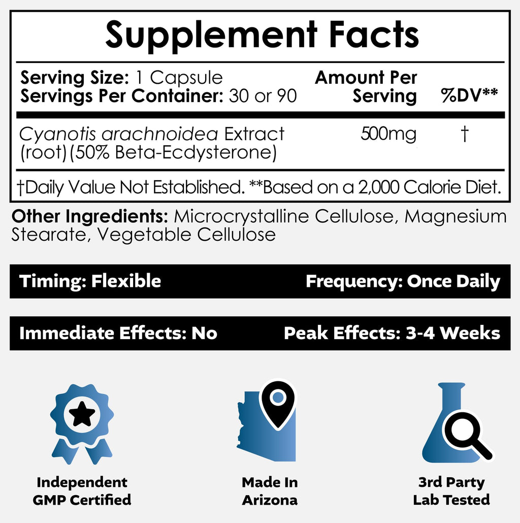 Nootropics Depot Beta Ecdysterone/20-Hydroxyecdysone 50% Capsules | 500mg | Cyanotis Arachnoidea Extract | Phytoecdysteroid | 30 Count