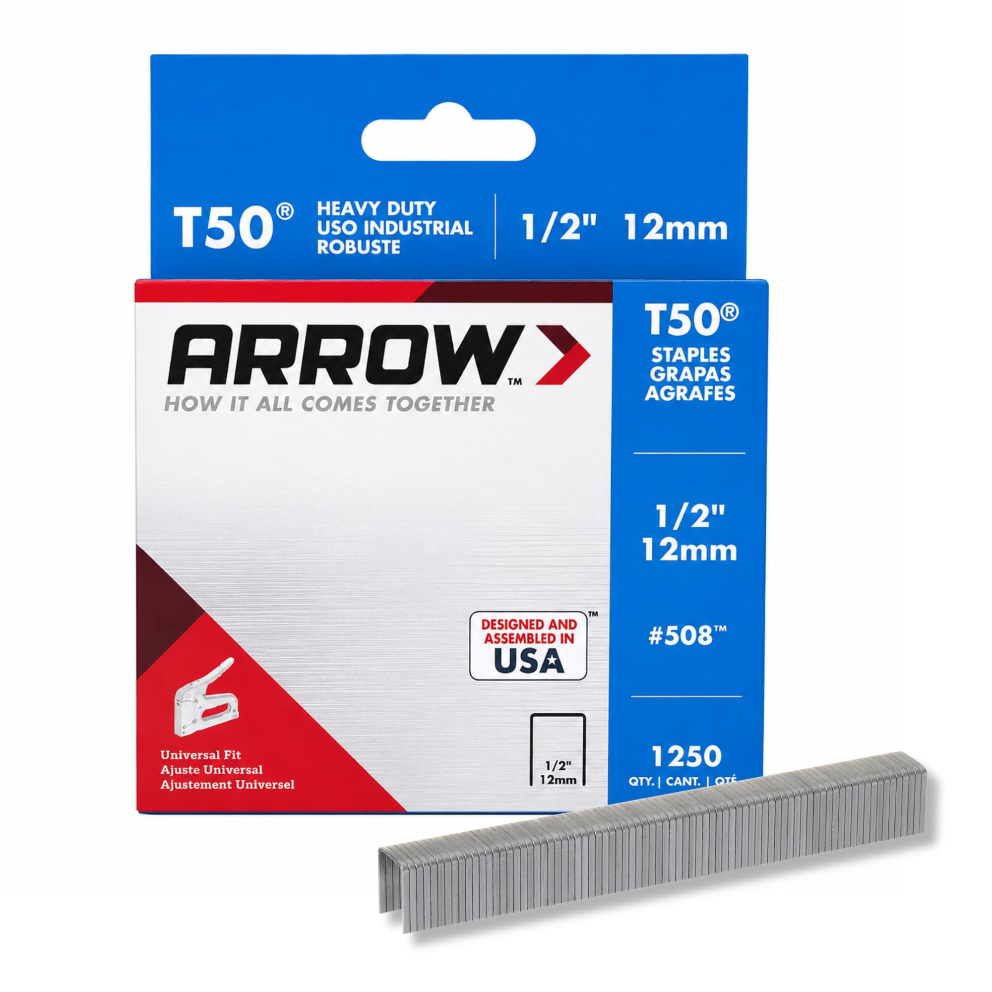 Arrow 508 Heavy Duty T50 1/2-Inch Leg Length, 3/8-Inch Crown, Staples for Upholstery, Construction, Furniture, Crafts, 1250 Count(Pack of 1)