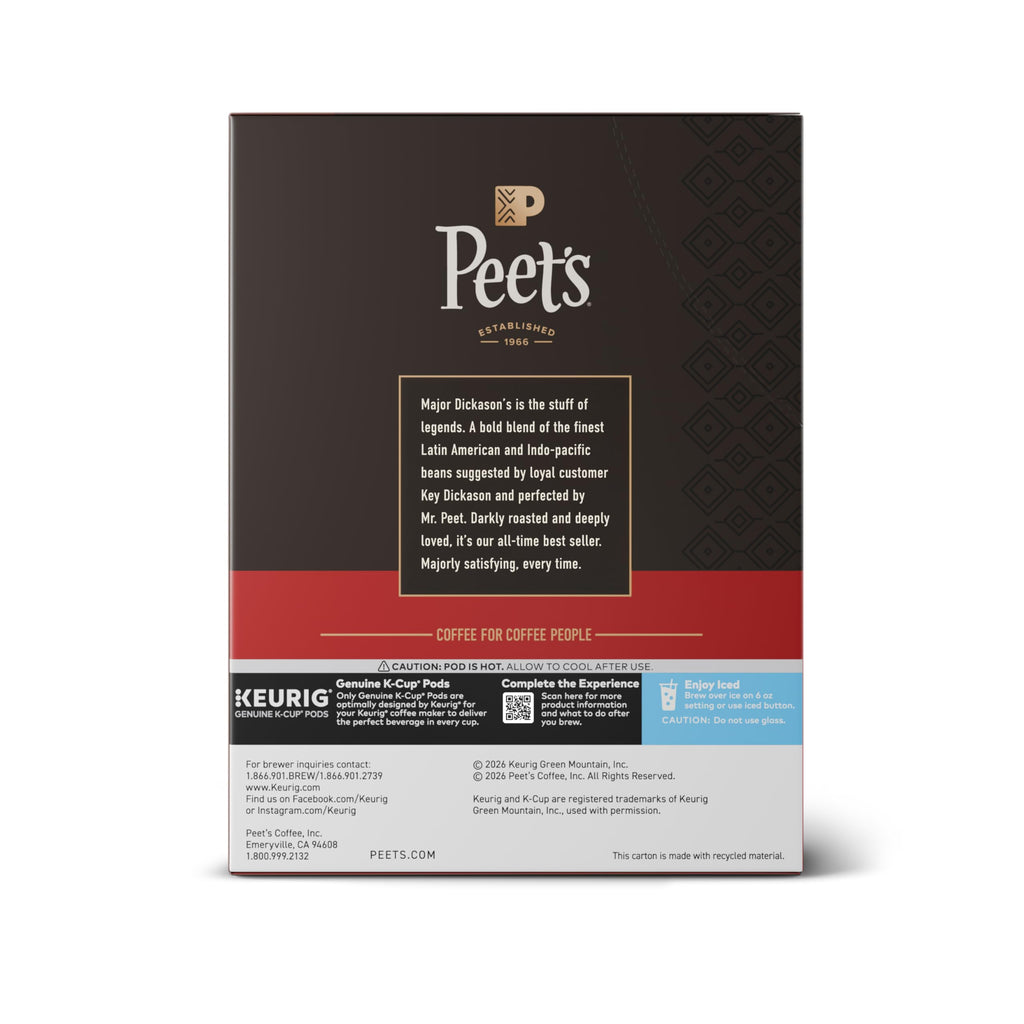 Peet's Coffee Coffee Pods, Dark Roast, Major Dickason's Blend, 88 K Cups