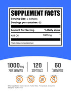 BulkSupplements.com Krill Oil 1000mg Softgels - Antarctic Krill Oil Supplement - Omega 3 Supplement, DHA Supplement - Gluten Free, 2 Softgels per Serving, 120 Count (Pack of 1)
