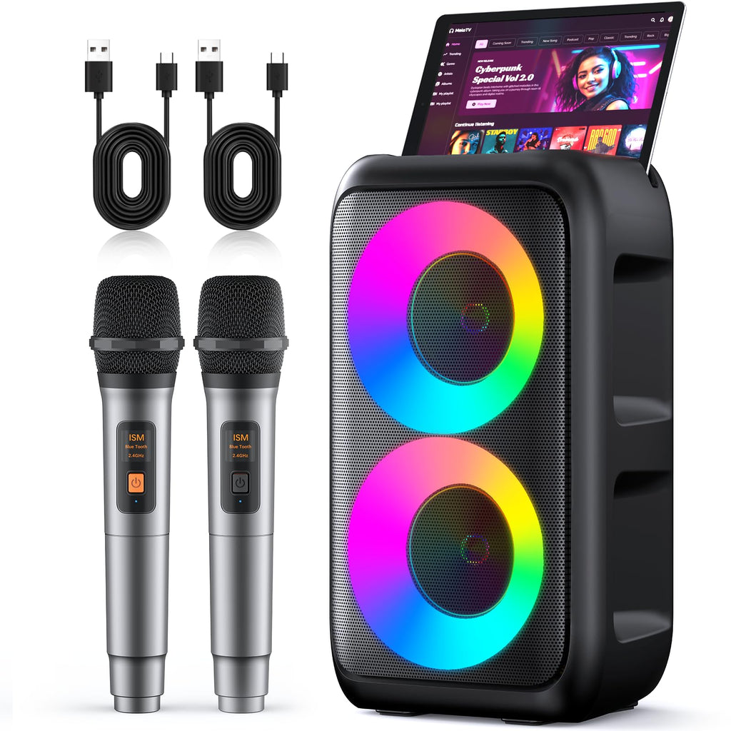 Karaoke Machine, Bluetooth Speaker with 2 Wireless Microphones Adults Kids
