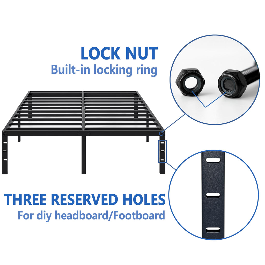 NEW JETO Metal Bed Frame,Queen Size Bed Frame with Storage Space,18 Inch