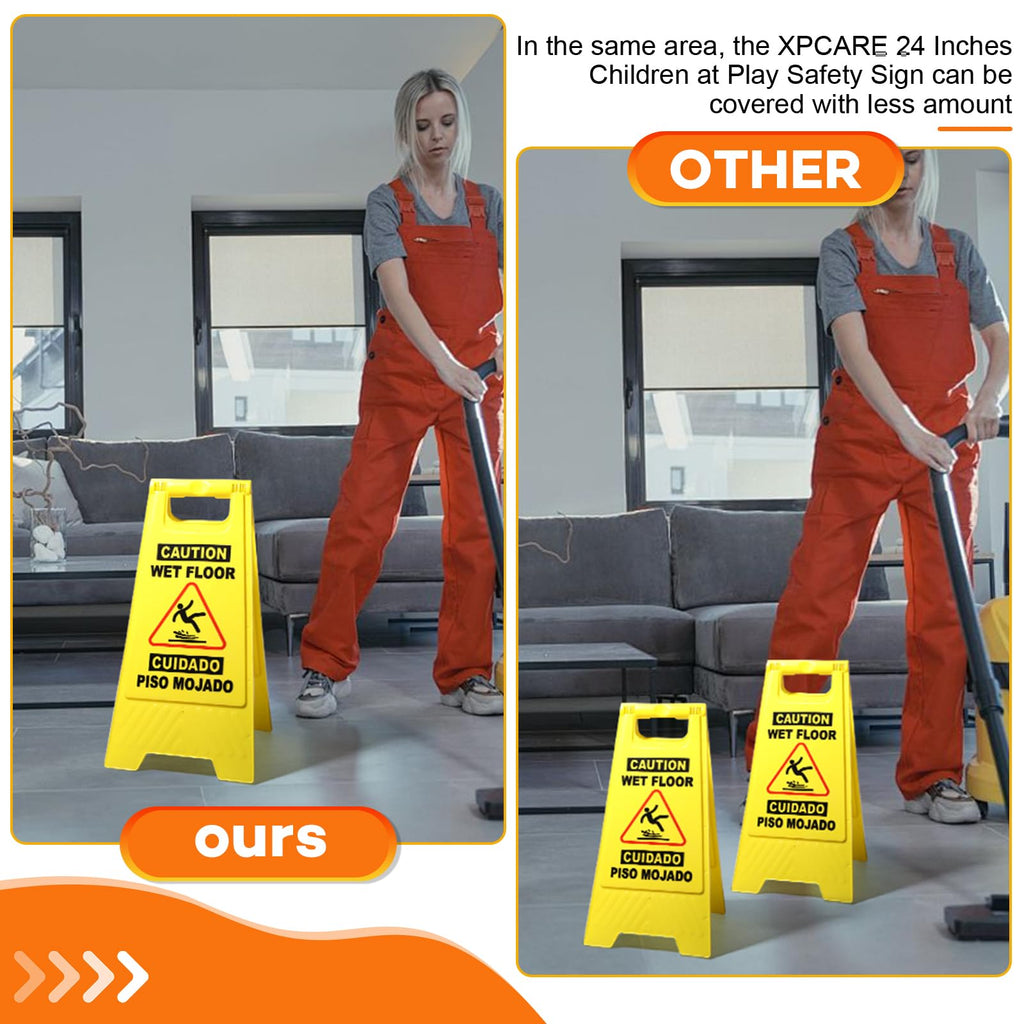 XPCARE 3 Pack 24 IN Caution Wet Floor Sign Bilingual Foldable Safety Sign