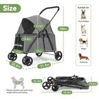 20% Larger Capacity, Wedyvko Dog Stroller for Medium/Small Pets w/Dog Poop Bags & Dispenser, Storage Pouch, Zipperless, Entry in/Out Easy (Grey)