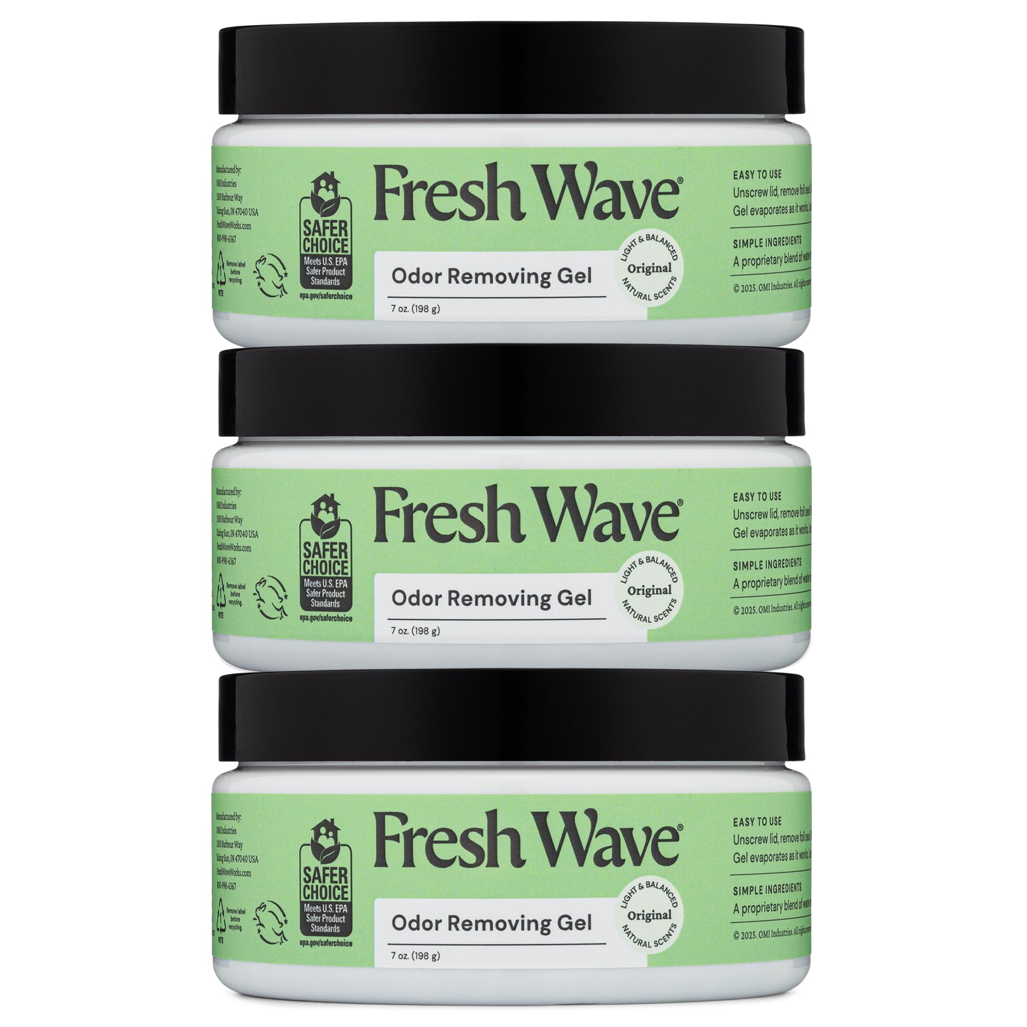 Fresh Wave Odor Removing Gel, 7 oz., Pack of 3 - Odor Absorbers for Home, Safer Odor Relief, Natural Plant-Based Odor Eliminator, Every 7 oz. lasts 15-30 Days, For Cooking, Trash & Pets