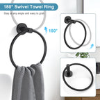 TQKAG Matte Black Bathroom Hardware Set 5 Pieces, SUS304 Stainless Steel Towel Bar Set Round Bathroom Towel Rack Set Wall Mounted