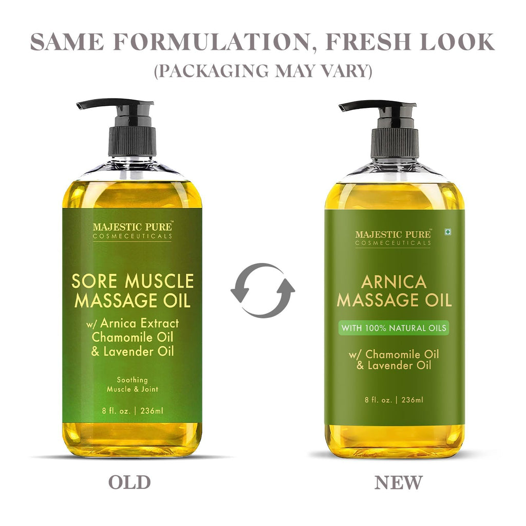 MAJESTIC PURE Arnica Sore Muscle Massage Oil for Massage Therapy - Refreshing and Relaxing - Natural Oils with Lavender & Chamomile Essential Oils - All Skin Types - Men & Women Massage Lotion-8 fl oz