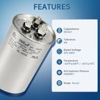 QYCKFIXR AC Capacitor 50+5 uF 50/5 MFD ±6% 370V/440VAC CBB65 Dual Run Circular Start Capacitor for Heat Pump Air Conditioner，Ten Years of Coverage