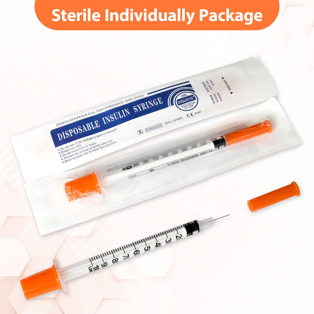 100 Pack Syringes with Needle, U-100 1ml 30G 5/16" 8mm Syringe