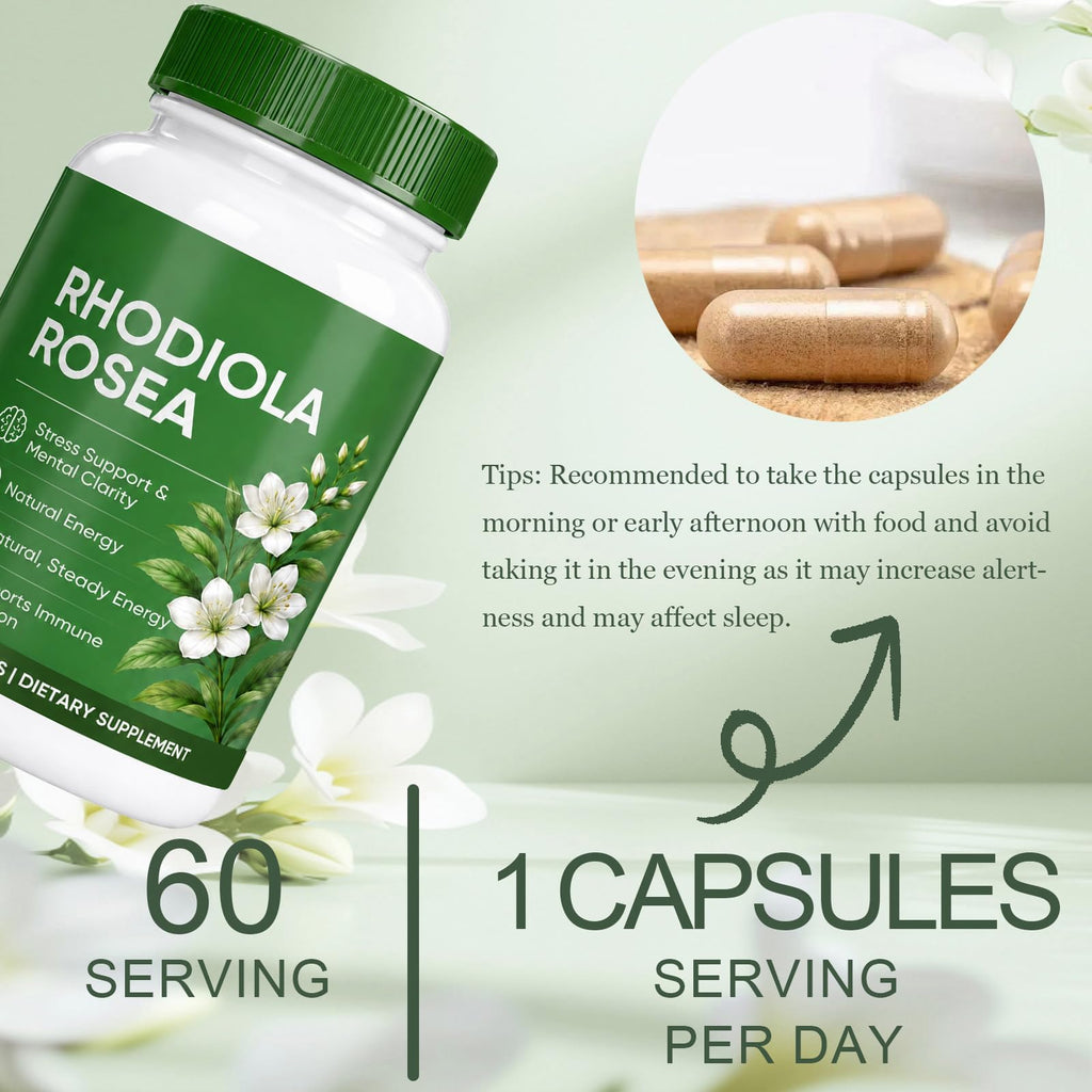 YLOTRE Rhodiola Rosea Capsules, Natural Adaptogenic Herb, 500mg Organic Rhodiola Rosea Extract Supplement for Stress Support, Balance Energy, Immune Function, Non-GMO, 60 Vegan Capsules