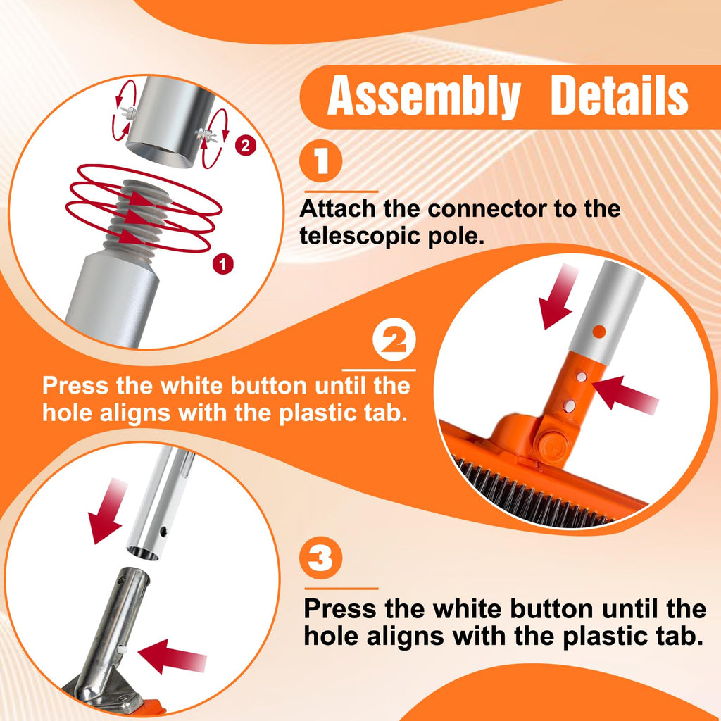 LAANPOLE 4-in-1 Pool Brush with Pole, Heavy Duty 18" Pool Brush Head, 5" Stainless Steel Brush and Hand-Held Pool Scrub Brush for Inground & Above Ground Pools, Pool Scrubber Brush with 16FT Pole