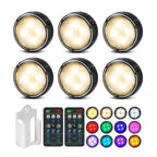 TECOMLIGHT LED Puck Lights with Remote Control, Battery Operated Wireless Closet Light, Under Cabinet Lighting Stick on Tap Push Lights, Color Changing Under Counter Light for Kitchen, 6 Pack - Black