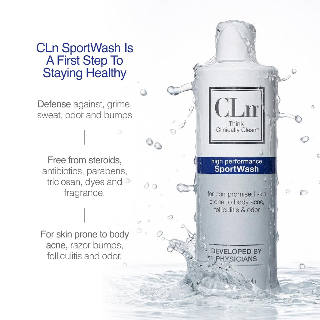 CLn® SportWash – High-Performance Sport Body Wash, For Men & Women Prone to Body Odor, Foot Odor, Ringworm, Folliculitis, & Back Acne, Fragrance-Free & Paraben-Free, 12 fl. oz.