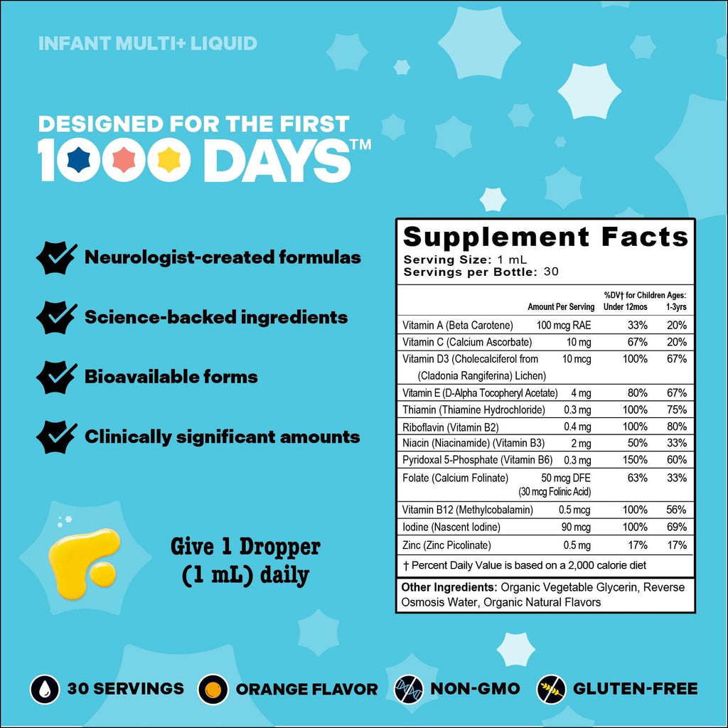Mama Bird Infant Multi+ Drops (60 Servings) Ages 6 mo+ - Liquid Infant Multivitamin - Orange Flavor - Methylated B Vitamins, Vitamin B6 & Vitamin B12 - 3rd-Party Tested - Non GMO, Vegan & Gluten Free