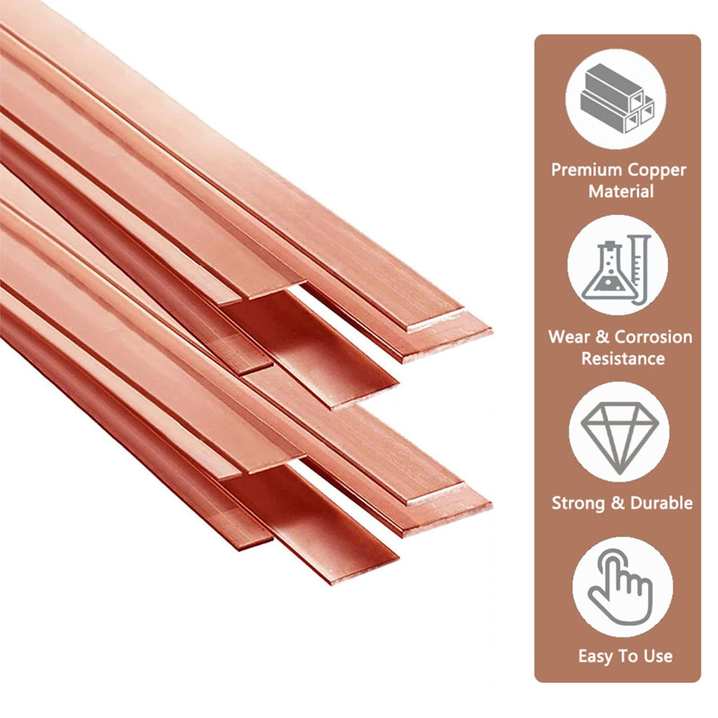 HWYEE 2Pcs 3/8" x 1" x 6" C110 Copper Flat Bar 6" Long, 10 x 25 x 152mm 99.98% Pure Copper Bus Bars DIY Craft, Electrical Connectors for Electroplating (2PCS,10 * 25 * 152mm)