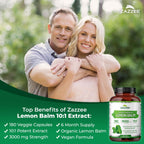 Zazzee Organic Lemon Balm 10:1 Extract, 3000 mg Strength per Capsule, 180 Vegan Capsules, 6 Month Supply, Standardized and Concentrated 10X Extract, 100% Vegetarian, All-Natural and Non-GMO