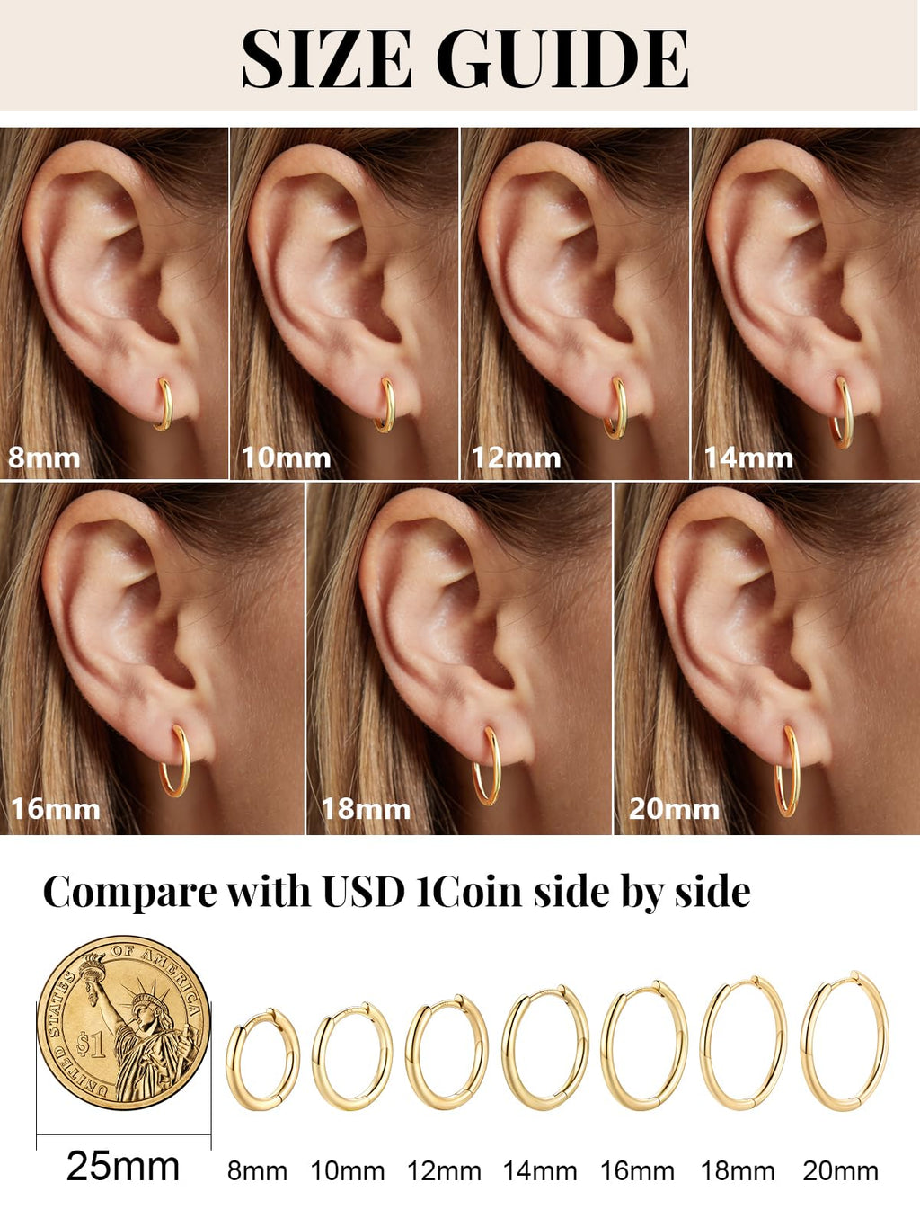 Silvora Gold Huggie Earrings for Women, 10MM Small Gold Hoops with 925 Sterling Silver Posts, Hypoallergenic Cartilage Earrings for Sensitive Ears