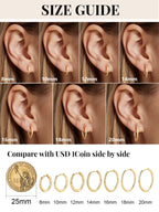 Silvora Gold Huggie Earrings for Women, 10MM Small Gold Hoops with 925 Sterling Silver Posts, Hypoallergenic Cartilage Earrings for Sensitive Ears