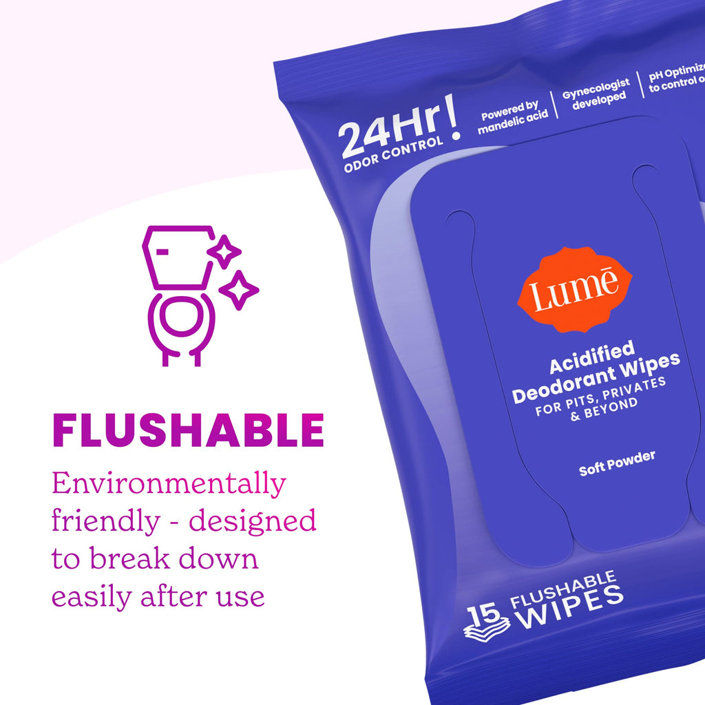 Lume Acidified Deodorant Wipes - 15 ct, 3 pk (Soft Powder)