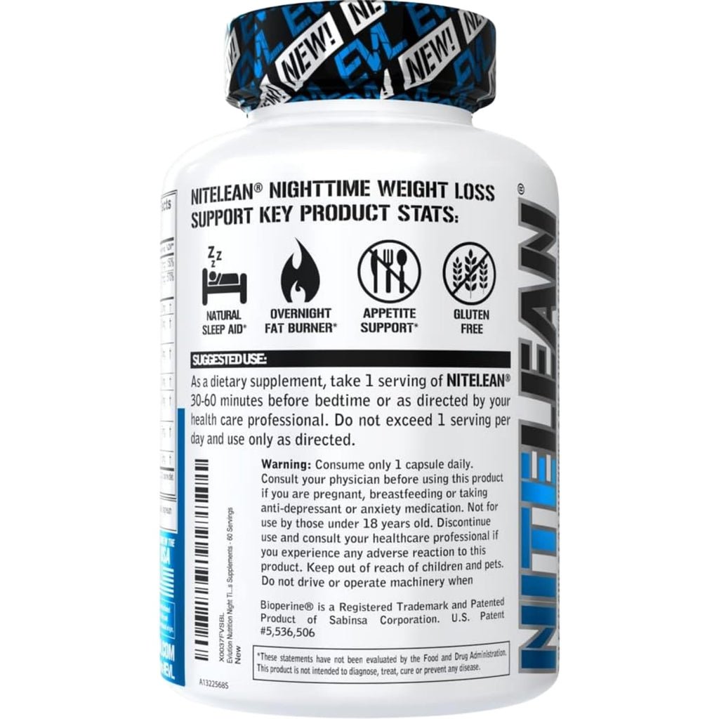 Evlution Nutrition Night Time Fat Burner Support - Overnight Sleep and Weight Loss Support Pills with Thermogenic Green Tea and White Kidney Bean Extract - Diet Pills That May Help Stubborn Fat Loss
