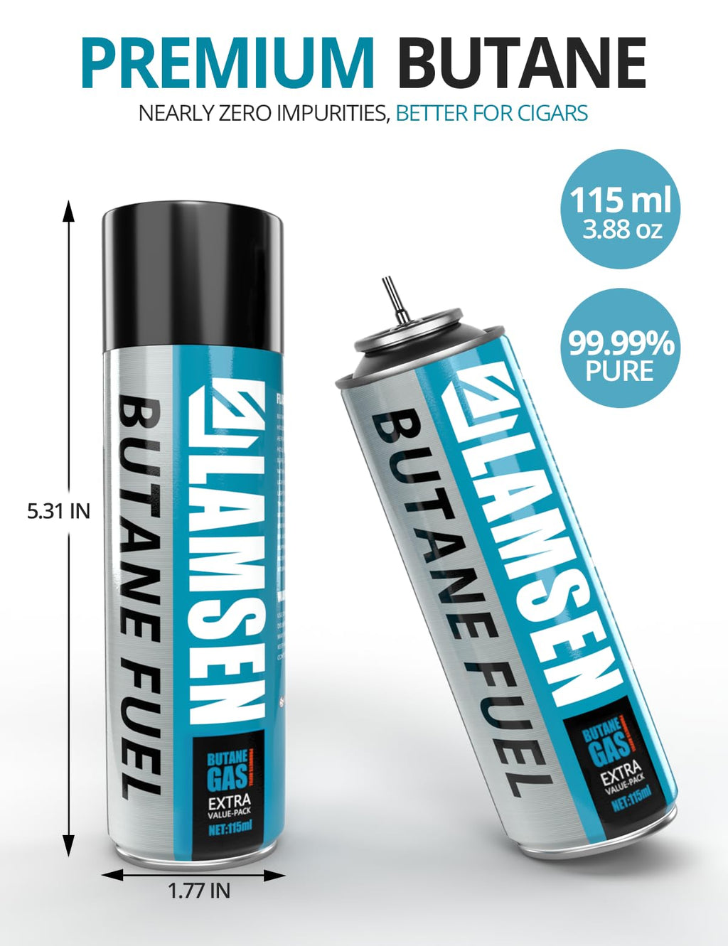 Lamsen Butane Refill - 115ml, Butane Fuel for Torch Lighter, Butane Canister for Torch Lighter, Butane Fuel Gas for Cooking, Camping and Welding, 3 Can