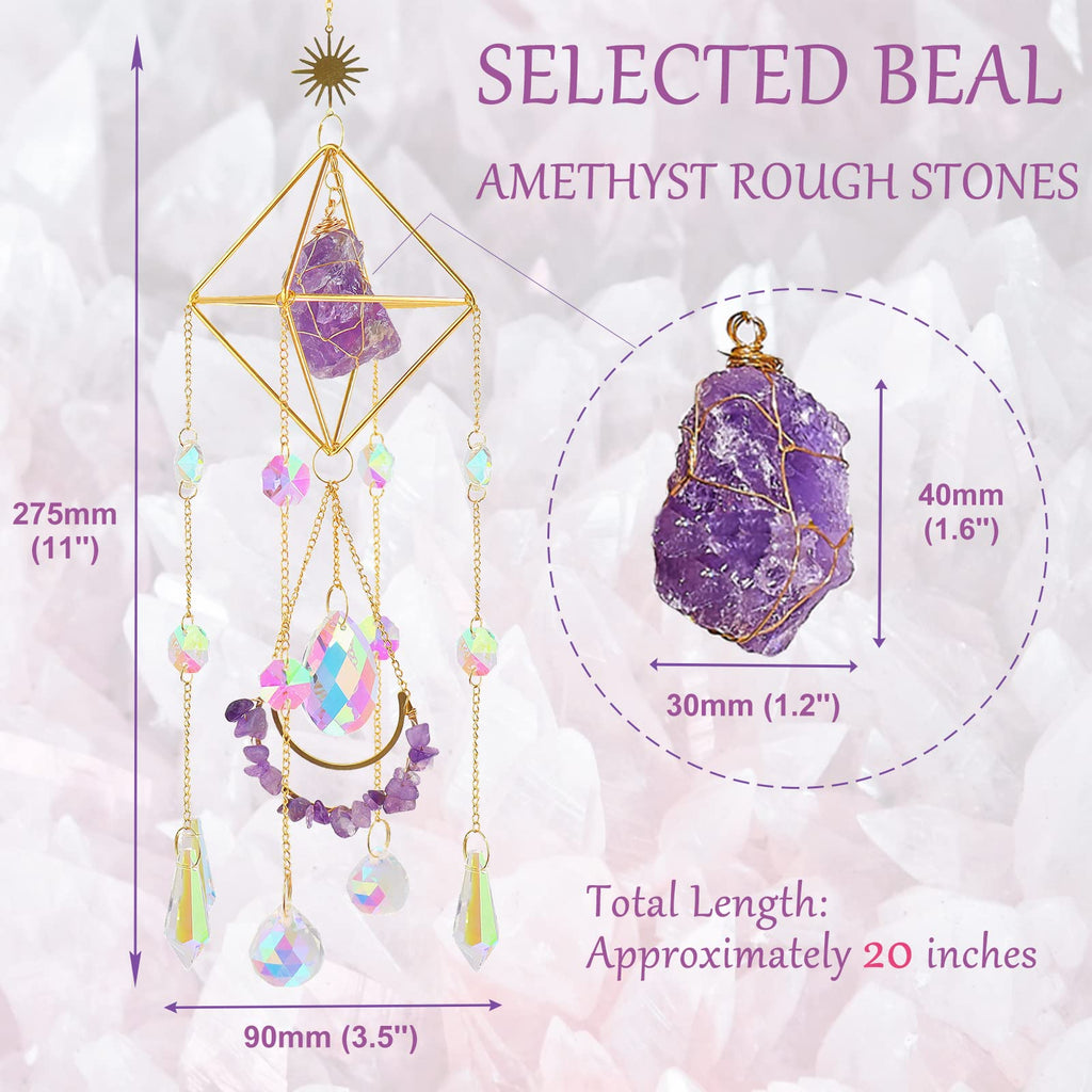 Amethyst Crystal Suncatcher - Hanging Gold Plated Garden Sun Catcher