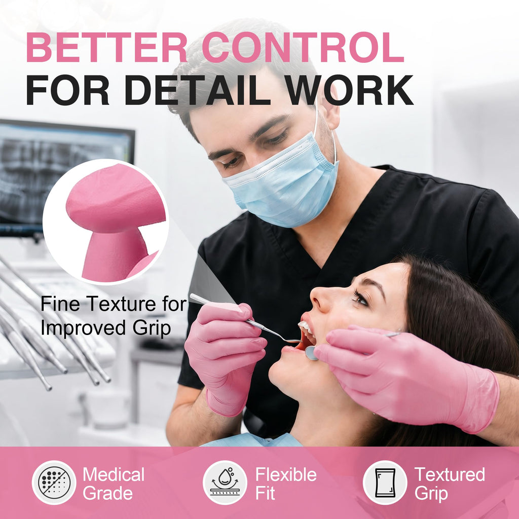 Schneider Medical Nitrile Exam Gloves, Powder & Latex Free, Pink 100 Ct