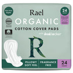 Rael Organic Cotton Cover Sanitary Pads for Women (XL Overnight, 24 Ct)