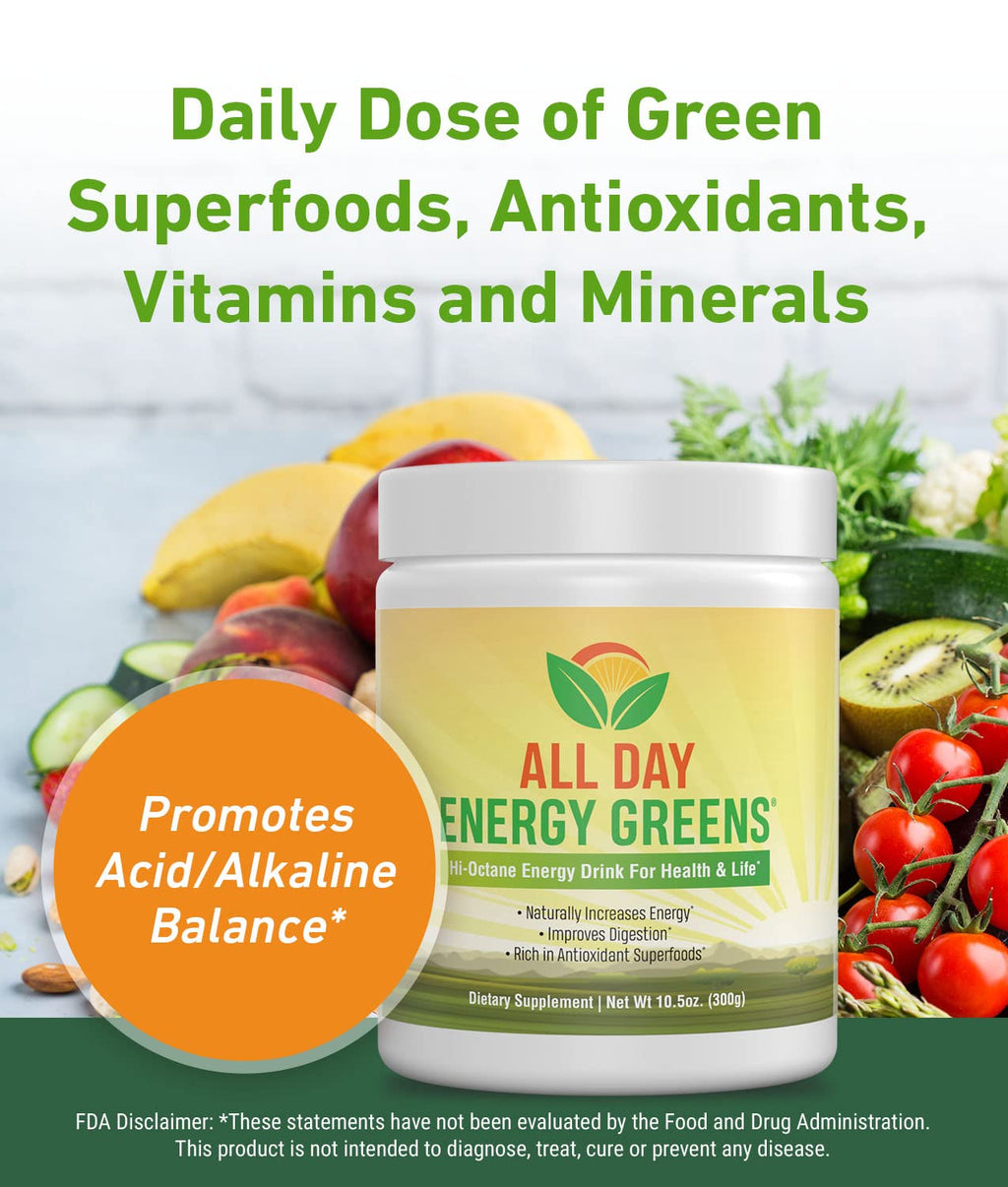 Institute For Vibrant Living All Day Energy Greens, Green Superfood Powder, 11.36 Oz Container, All Natural No Synthetics Or Chemical Additives