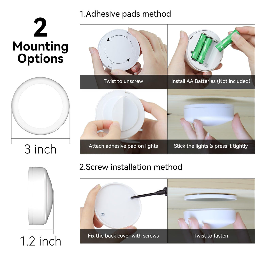 SEMSMOKS Puck Lights with Remote Control, Battery Operated LED Push Light Wireless, 13 Color RGB - for Closet, Bedroom Wall, Under Cabinet, Battery Powered Puck Lights. Convenient 3M Stick On, 6 Pack