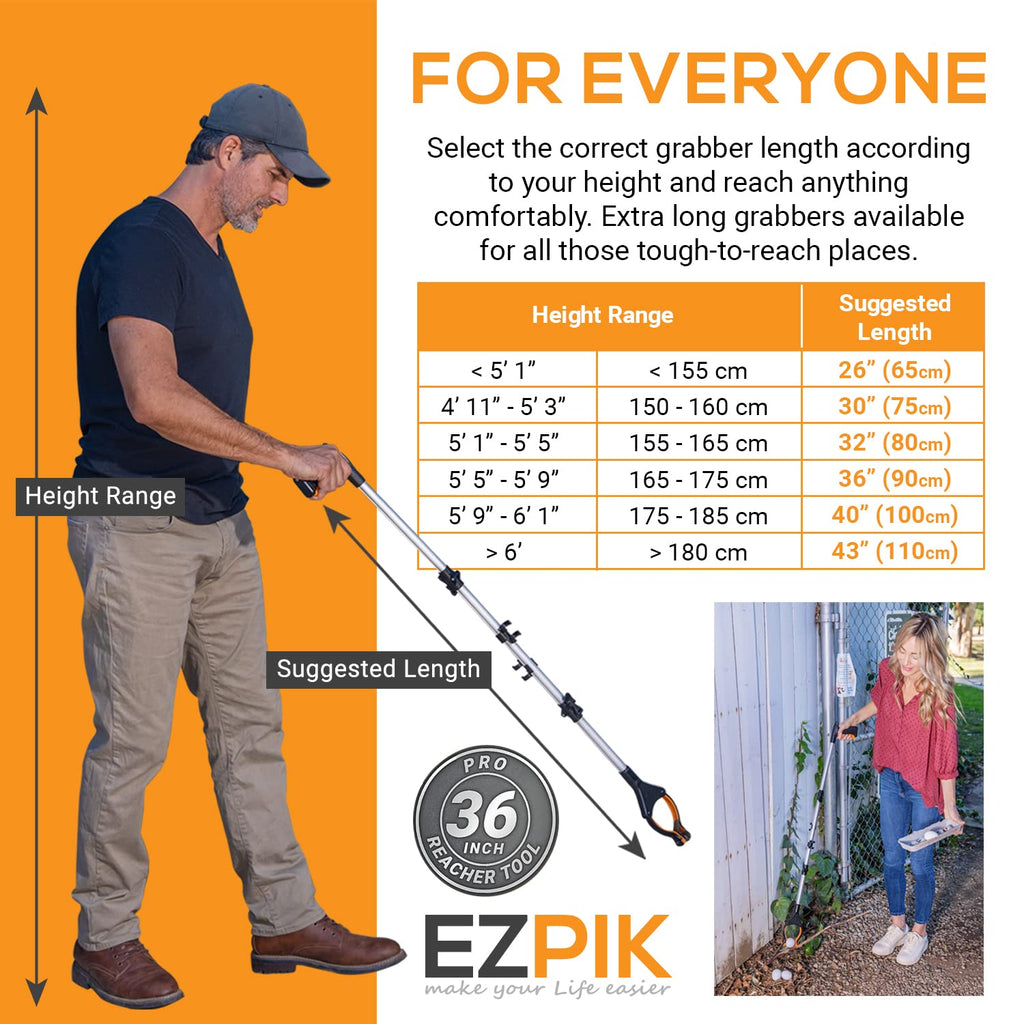 EZPIK® Grip Aid Tool Grabber Reacher + Magnets - Grabbers for Seniors, Trash Picker Upper Grabber - Trash Grabber Tool- Reacher Grabber Pickup Tool (Silver, 36″ (Pack of 2))