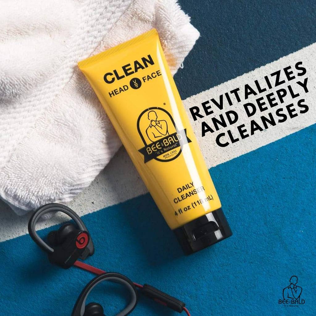 Bee Bald CLEAN - Daily Cleanser for Face and Head - Premium Facial Cleanser for Men and Women, Refreshes and Thoroughly Cleans - 4 fl Oz (Pack of 2)