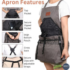 Grace and August Gardening Apron with Pockets for Women & Men - Unique Gardening Gift for Gardeners - Garden Apron 7 Pockets & Internal Drawstring Bag