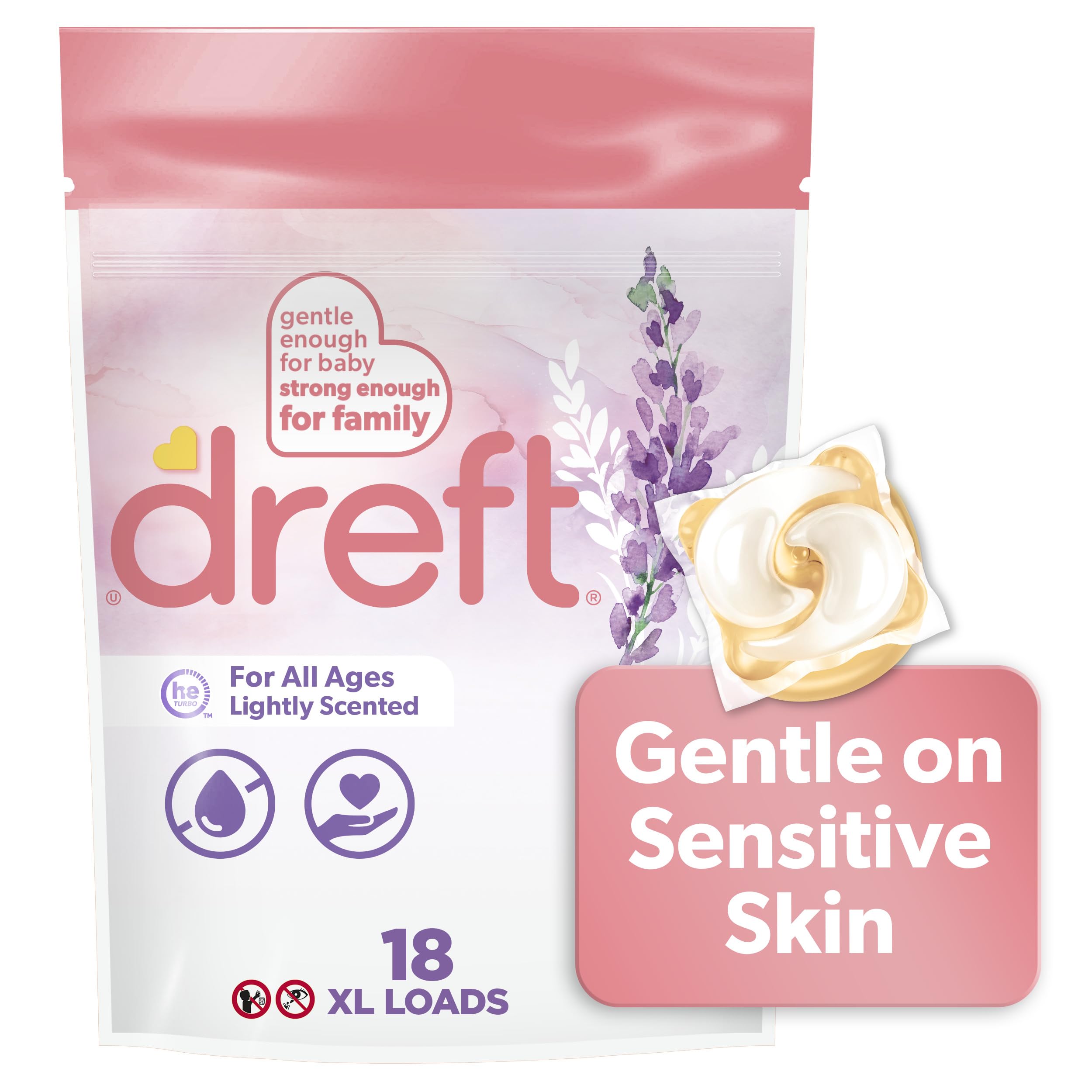 Dreft Laundry Detergent Pacs, Lightly Scented, Lavender, For Baby and Family, XL Pacs, 25 Count (Pack of 4)