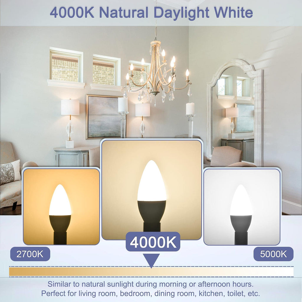 Sailstar Candelabra Light Bulbs 60 Watt Equivalent, 4000K Natural Daylight, 5W E12 Small Base Type B LED Bulbs, 500 Lumens, Chandelier Ceiling Fan Light Bulbs, CRI 85, Non-dimmable, Pack of 10